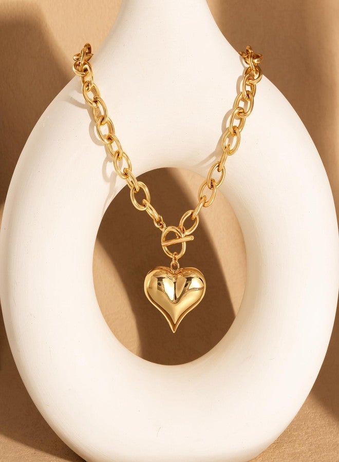 Carffordo Gold Heart Necklace for Women - Dainty Chunky Gold Necklace Trendy 14K Gold Plated Heart Pendant Paperclip Chain Choker Necklaces for Women Non Tarnish Love jewelry Gift - Image 5